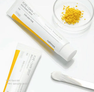 CELIMAX Pore+Dark Spot Brightening Cream 35ml jar showing smooth cream texture and brightening formulation for skin brightening.