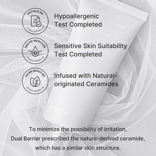 CELIMAX Dual Barrier Skin Facial Cream in 50mL jar, demonstrating creamy texture and skincare application.