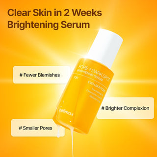 Celimax Pore+Dark Spot Brightening Serum 30ml bottle showing clear glass container with white serum inside.