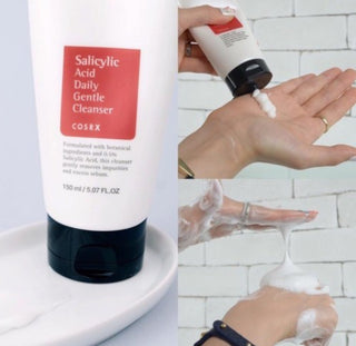 CosRX Salicylic Acid Daily Gentle Cleanser in a foaming bottle, suitable for acne-prone skin, gentle exfoliating cleansing foam.