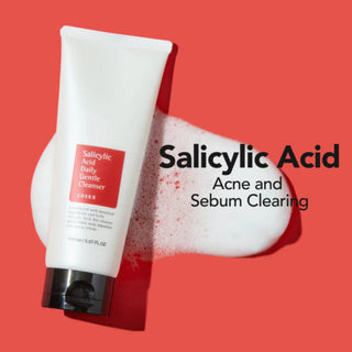 CosRx Salicylic Acid Daily Gentle Cleansing Foam for acne-prone skin, creamy foam with soothing and clarifying ingredients.