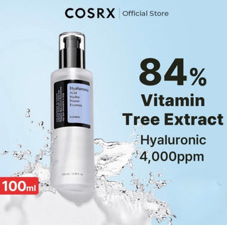 COSRX Hyaluronic Acid Hydra Power Essence bottle, 100ml, with clear liquid inside and minimalist label on the front.