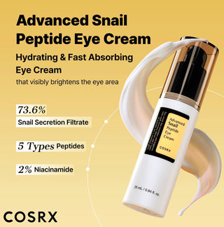 CosRX Advanced Snail Peptide Eye Cream in 25ml jar showing smooth, lightweight eye cream with snail mucin and peptides for eye skin.