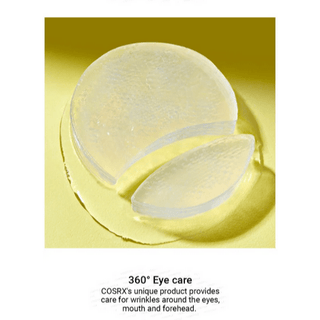COSRX Advanced Snail Hydrogel Eye Patches displayed in a container, designed to hydrate and soothe the delicate under-eye area.