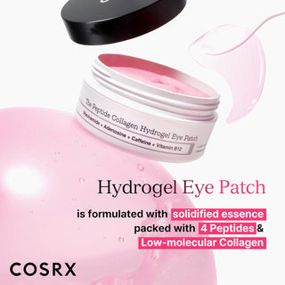 COSRX The Peptide Collagen Hydrogel Eye Patch with 60 patches, designed to hydrate and rejuvenate delicate under-eye skin.