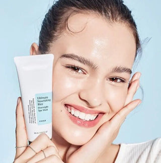 COSRX Ultimate Nourishing Rice Overnight Spa Mask in a jar, creamy lotion and moisturizer for nourishing skin overnight.