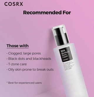 COSRX BHA Blackhead Power Liquid toner in a bottle, designed to clear blackheads and exfoliate skin effectively.