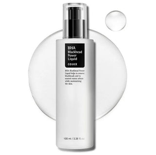 COSRX BHA Blackhead Power Liquid toner in a clear bottle with a white cap, designed to help clear blackheads and exfoliate skin.