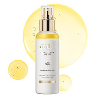 D'Alba White Truffle First Spray Serum in 100ml bottle, featuring a sleek design and spray nozzle for skincare application.