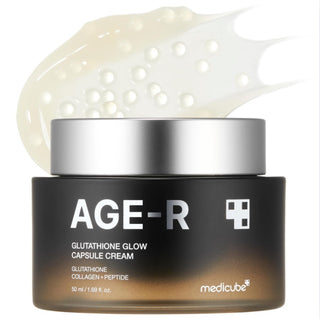 Damaged box of Medicube Age-R Glutathione Glow Capsule Cream 50mL facial cream with visible packaging damage.