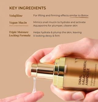 Deoproce Snail Galac Revital Ampoule 40ml in a clear glass bottle with a white pump dispenser, featuring the product label.