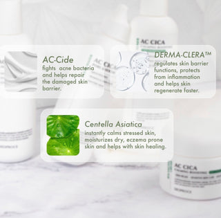 Deoproce AC Cica calming and balancing cream in a 50g jar, designed to soothe and hydrate sensitive skin.