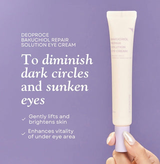 Deoproce Bakuchiol Line 5-piece skincare set with serums, moisturizers, and treatments in elegant packaging.
