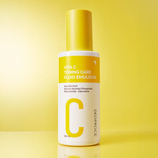 Deoproce Vita C Toning Care Fluid Emulsion bottle, light skincare emulsion with brightening ingredients, clear and smooth packaging.