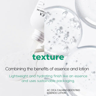 Deoproce AC Cica Calming Boosting Essence Lotion in a 150ml bottle, featuring a clear liquid and calming skincare benefits.