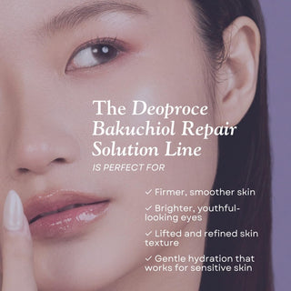 Deoproce Bakuchiol Repair Solution Eye Cream in 30g jar, showing the cream's smooth texture and packaging.