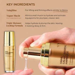 Deoproce Snail Galac Line skin care set with ampoules, bottles, and jars featuring snail extract for nourishing skincare.