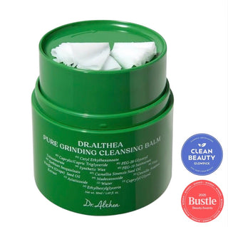 Dr. Althea Pure Grinding Cleansing Balm 50ml jar showing smooth, white balm in a clear container with product label.