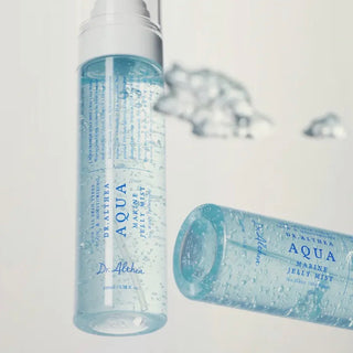 Dr. Althea Aqua Marine Jelly Mist 100ml, clear spray bottle with misting nozzle, showcasing the hydrating face mist inside.