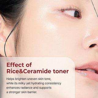 Dr.Melaxin Peel Shot Glow Rice Toner 200ml bottle with white and gold packaging showing on a clean surface.