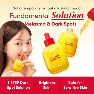 Eqqualberry Vitamin Illuminating Serum bottle, 30ml, with clear packaging and dropper applicator for brightening skincare.