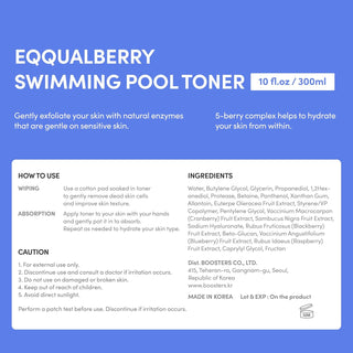 Eqqualberry swimming pool toner bottle with 155ml capacity, designed to help maintain clean, clear pool water.