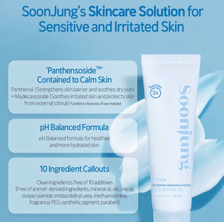 Etude House SoonJung 2x Barrier Intensive Cream container with the product label showing, suitable for skin hydration and barrier repair.