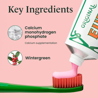 Euthymol Original fluoride-free toothpaste in 75ml tube with classic red and white packaging.
