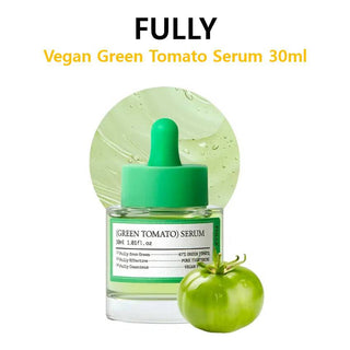 FULLY Green Tomato Serum in a 30mL bottle, showcasing the serum's natural green hue and sleek packaging.