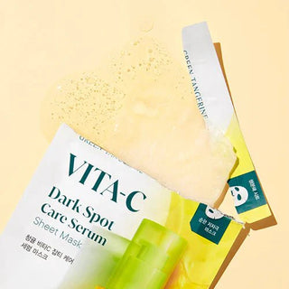 Goodal Green Tangerine Vita C dark spot care serum sheet mask, facial mask with brightening and skin rejuvenating ingredients.