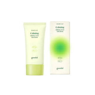 Goodal Heartleaf Calming Mineral Filter Sunscreen, a gentle sun cream with mineral filters for skin protection and soothing benefits.