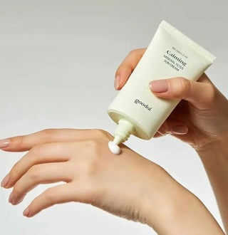 Goodal Heartleaf Calming Mineral Filter Sunscreen in a tube, showing the sun cream with calming, mineral-based formula.