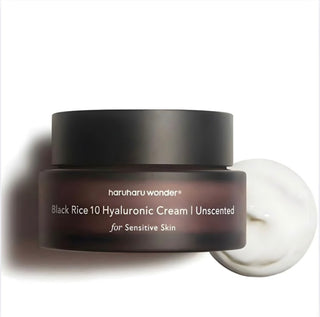 Haruharu Wonder Black Rice Hyaluronic Cream moisturizer jar, 50ml, unscented, with black rice extract and hyaluronic acid for hydration.