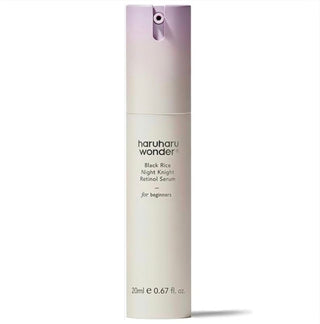 Haruharu Wonder Black Rice Night Knight Retinol Serum in 20mL bottle, featuring a sleek black packaging and dropper applicator.