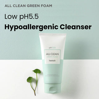 Heimish All Clean Green Cleansing Foam 150g bottle with green and white packaging, showing the cleansing foam product.
