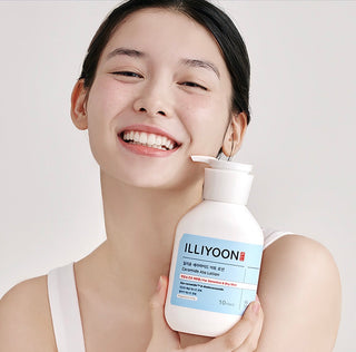 Illiyoon Ceramide Ato Lotion 350mL bottle, moisturizing lotion and moisturizer for dry skin, with a smooth, hydrating texture.