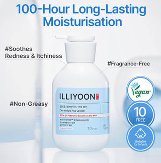 Illiyoon Ceramide Ato Lotion 350mL bottle, a moisturizing lotion with ceramide for skin hydration and nourishment.