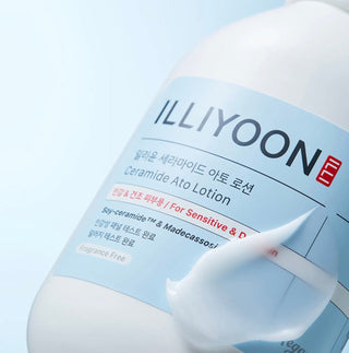 Illiyoon Ceramide Ato Lotion 350mL bottle, moisturizing lotion and skin moisturizer with ceramide for hydration.