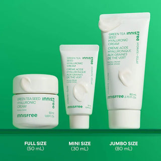 Innisfree Green Tea Seed Hyaluronic Acid Cream 50mL jar showcasing the nourishing skincare cream with green tea extract and hyaluronic acid.