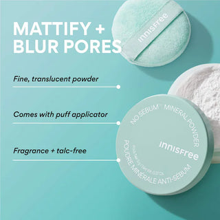 Innisfree No Sebum Mineral Powder 5g, lightweight face powder with natural mineral ingredients for oil control.