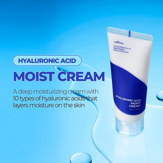 Isntree Hyaluronic Acid Moist Cream in a 100mL jar, featuring a smooth, hydrating cream for skin moisture and nourishment.