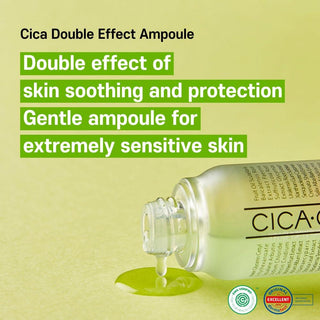 ISOI Cicago Cica Double Effect Ampoule 30mL bottle, clear glass container with dropper for skincare treatment.