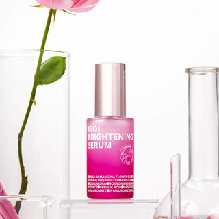 ISOI Brightening Serum in 35mL bottle, smooth texture, clear liquid with a sleek design, designed to enhance skin radiance.