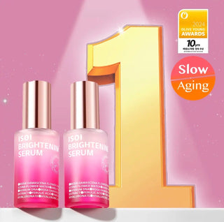 ISOI Brightening Serum 35mL bottle with dropper, showcasing clear glass container and white serum inside.