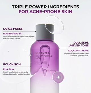 JUMISO Niacinamide 2+ Pore Smoothing Toner in 205ml bottle, showing clear liquid and sleek packaging with product label.