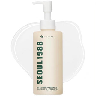 KSECRET Seoul 1988 Cleansing Oil with Pine Cica 1% and Probiotics, 200mL, bottle with pump dispenser and product label.