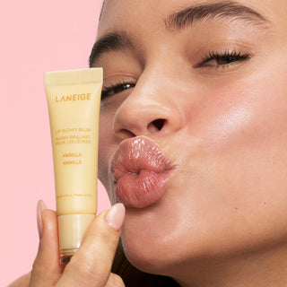 Laneige Lip Glowy Balm in 5 different types, featuring smooth, hydrating lip balms with glossy finish and nourishing ingredients.