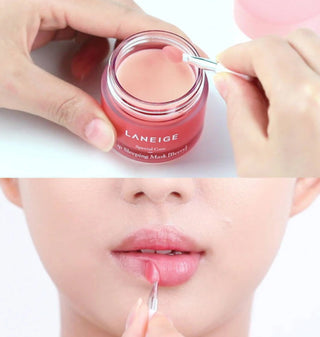 Laneige Lip Sleeping Mask EX in pink, 3g jar showing smooth, hydrating lip treatment with pink packaging.