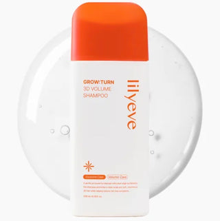 Lilyeve Grow Turn 3D Volume Shampoo 200ml bottle with white and purple label, showcasing the product on a plain background.