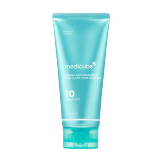 Medicube Azelaic Acid Niacinamide Deep Clean Foam Cleanser 120g, white foaming cleanser with clear and green packaging.
